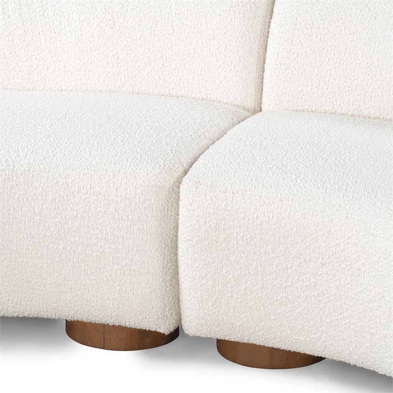 Pemberly Row Ivory Fabric Upholstery Sectional Sofa with Retro Curves