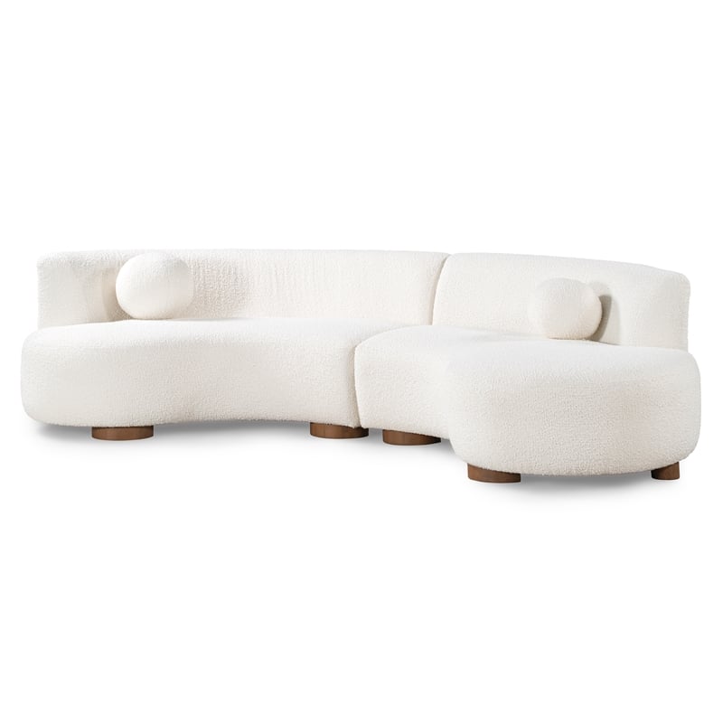 Pemberly Row Ivory Fabric Upholstery Sectional Sofa with Retro Curves