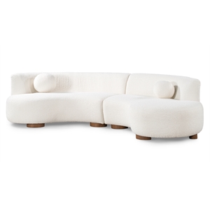 Pemberly Row Ivory Fabric Upholstery Sectional Sofa with Retro Curves