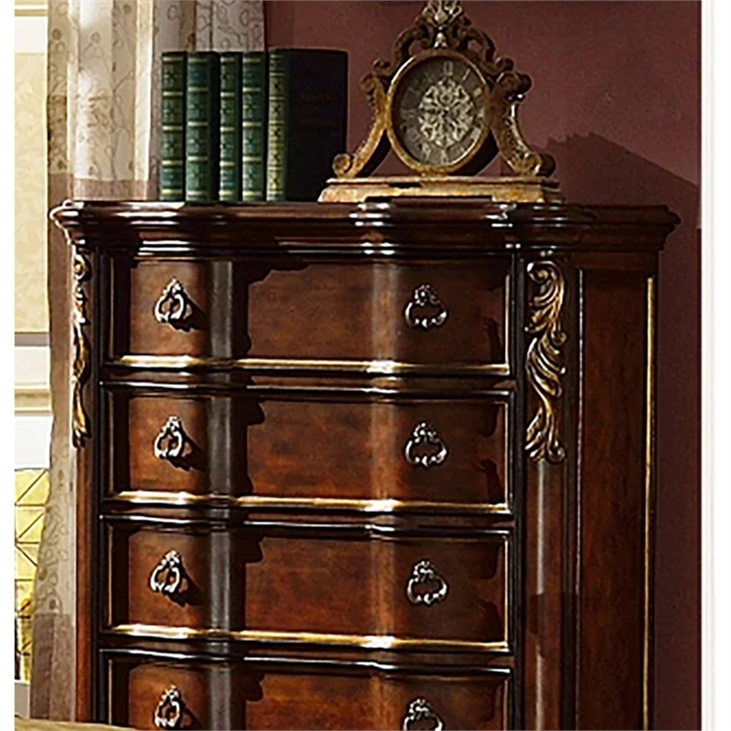 Pemberly Row Traditional 5-Drawer Chest Made with Wood in Dark Walnut