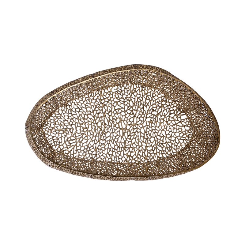 Pemberly Row Oval Shape Coffee Table Made with Aluminum in Gold Color