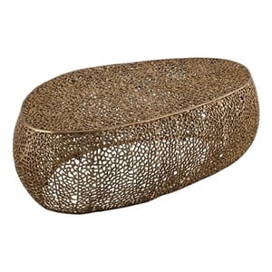 Pemberly Row Oval Shape Coffee Table Made with Aluminum in Gold Color