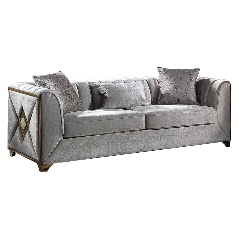 Pemberly Row Modern Sofa in Gold Finish Made with Wood in Cream Color