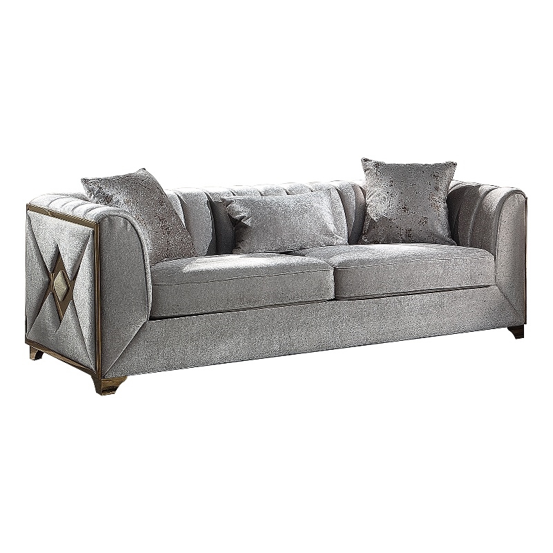 Pemberly Row Modern Sofa in Gold Finish Made with Wood in Cream Color