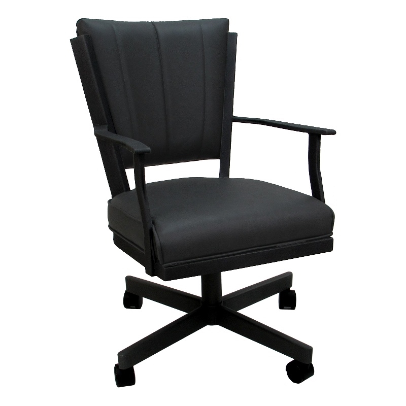 Pemberly Row Swivel Metal Dining Caster Chair - Gray Vinyl - Black Frame