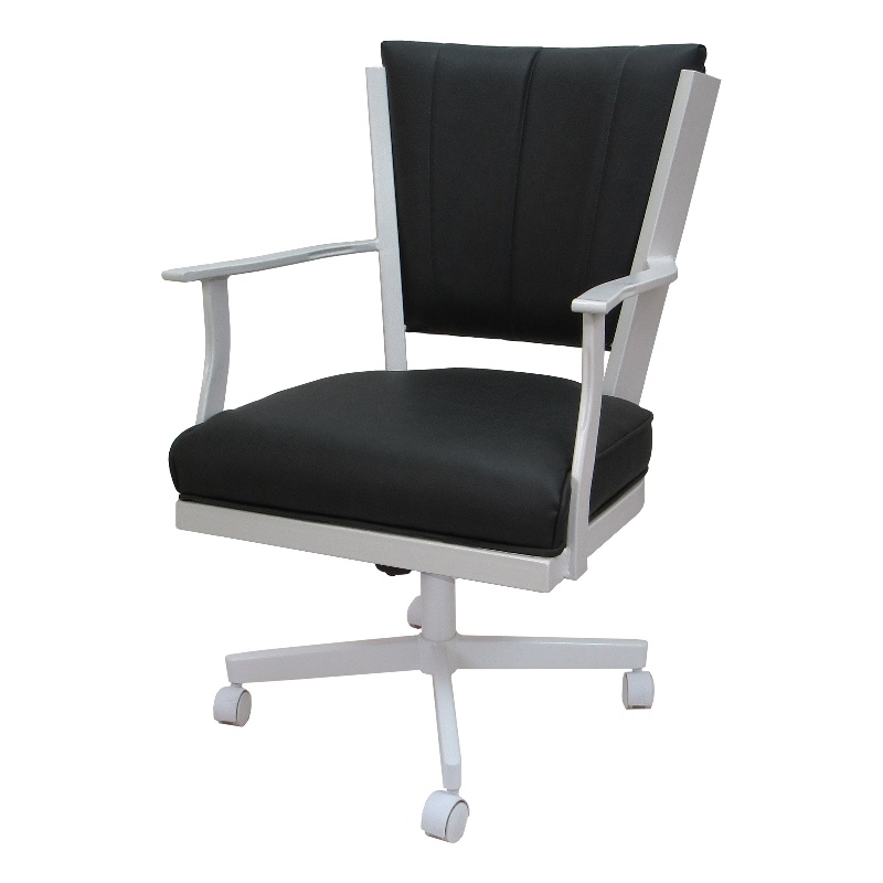 Pemberly Row Swivel Metal Dining Caster Chair - Gray Vinyl - White Frame