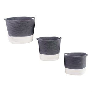 pemberly row set of 3 round cotton rope gray storage basket with handles