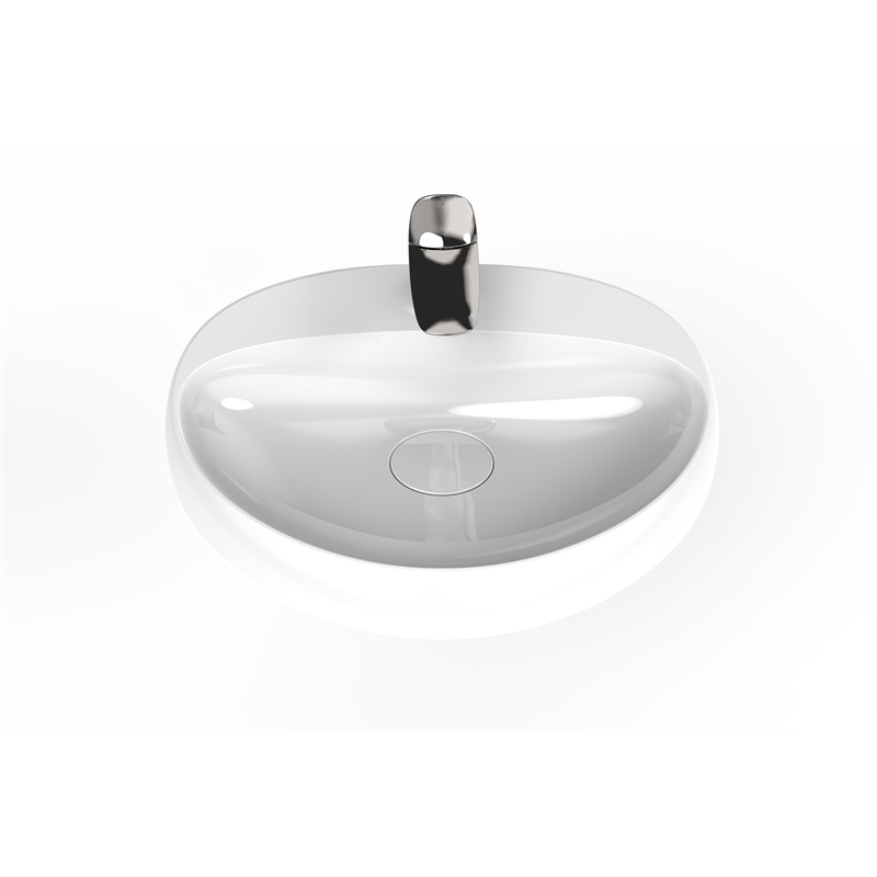 Pemberly Row Oval Ceramic Wall Mount Bathroom Sink in Glossy White