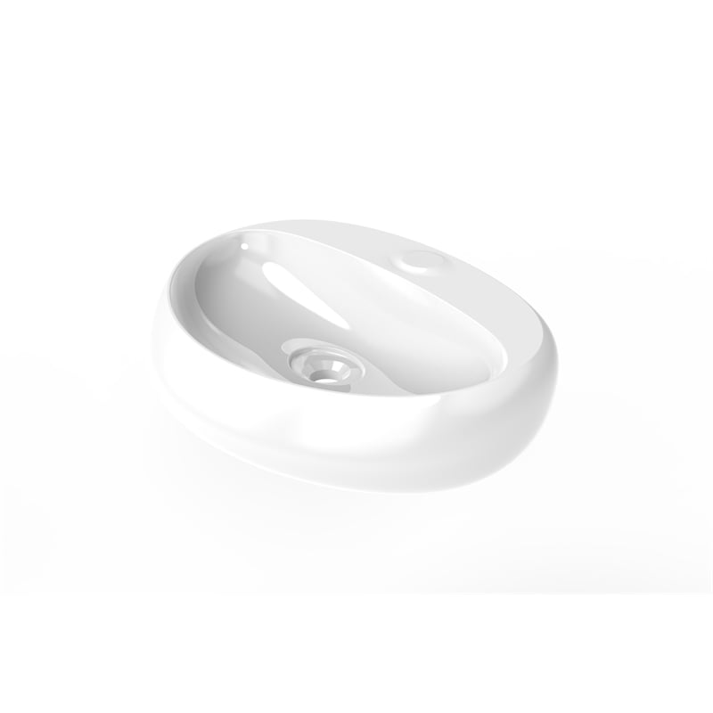 Pemberly Row Ceramic Oval Wall Mount Bathroom Sink in Glossy White