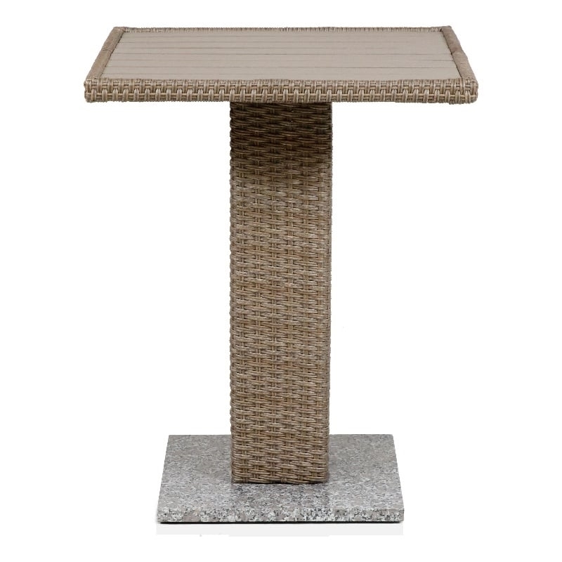 Pemberly Row Outdoor Patio PE Wicker / Rattan Bistro Table in Natural