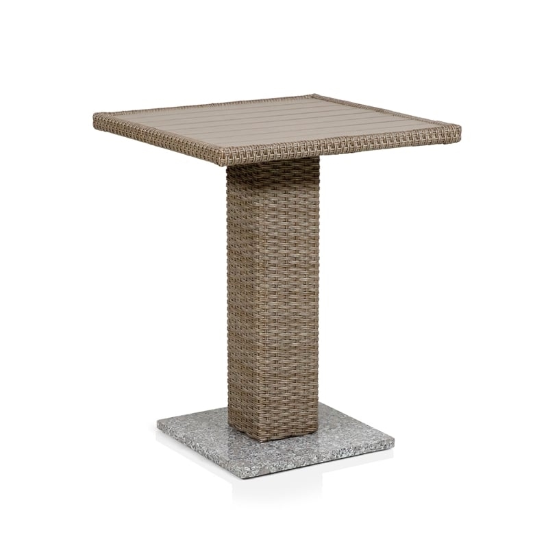 Pemberly Row Outdoor Patio PE Wicker / Rattan Bistro Table in Natural