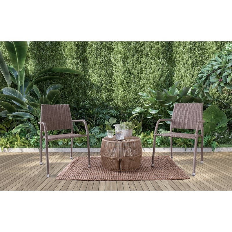 Pemberly Row 3-Piece Outdoor PE Wicker / Rattan Bistro Set in Natural