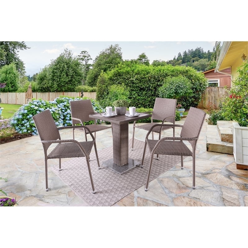 Pemberly Row 3-Piece Outdoor PE Wicker / Rattan Bistro Set in Natural