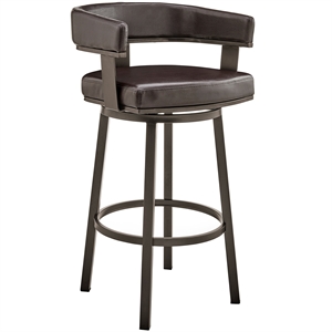 Pemberly Row 30&quotFaux Leather Swivel Bar Stool in Chocolate/Java Brown