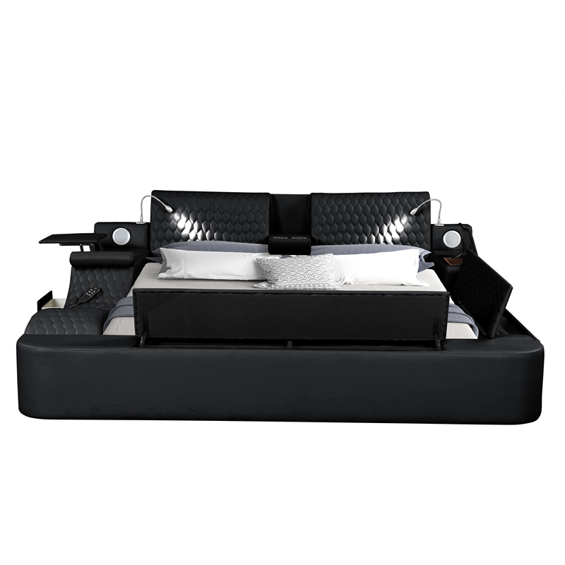 Pemberly Row Smart Multifunctional King Size Bed Made with Wood in Black