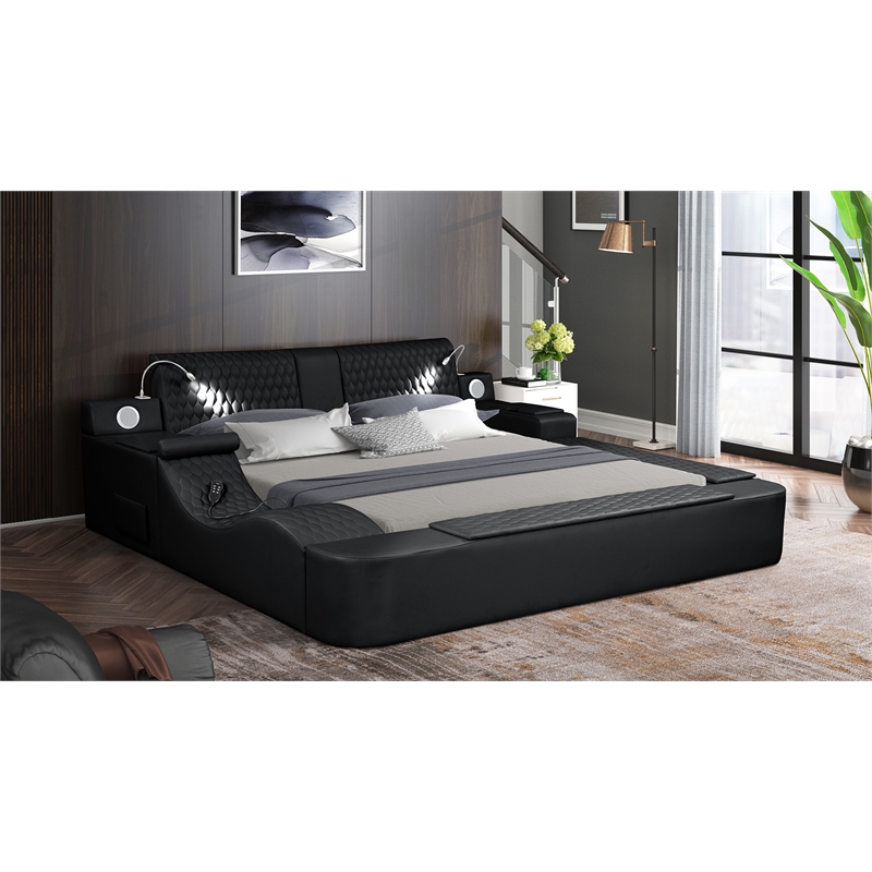 Pemberly Row Smart Multifunctional King Size Bed Made with Wood in Black