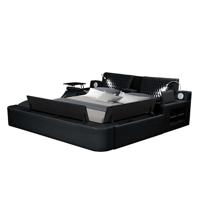 Pemberly Row Smart Multifunctional King Size Bed Made with Wood in Black