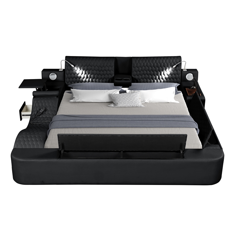 Pemberly Row Smart Multifunctional King Size Bed Made with Wood in Black