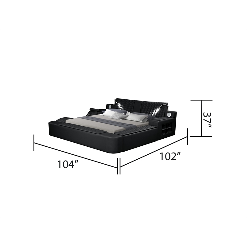 Pemberly Row Smart Multifunctional King Size Bed Made with Wood in Black