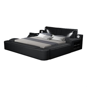 Pemberly Row Smart Multifunctional King Size Bed Made with Wood in Black