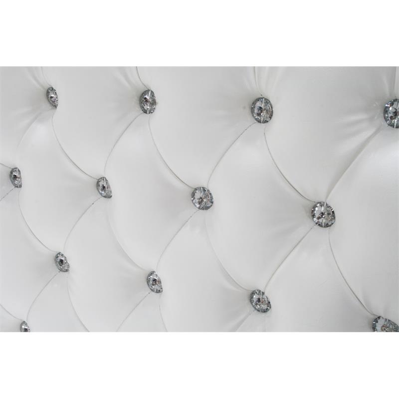 Pemberly Row Tufted Crystals East King Platform Bed in White/Silver Base