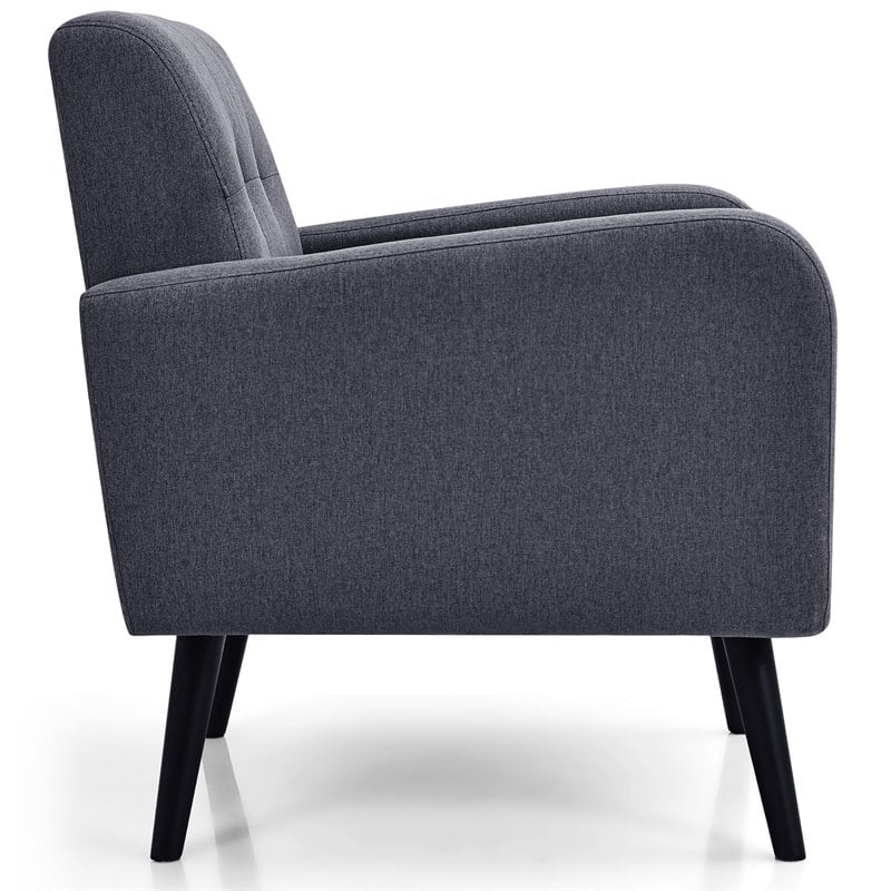 Pemberly Row Contemporary Fabric Arm Chair with Rubber Wood Legs in Gray