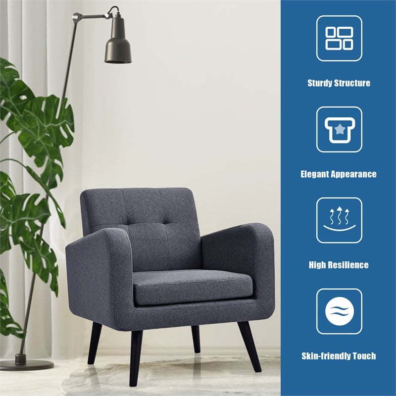 Pemberly Row Contemporary Fabric Arm Chair with Rubber Wood Legs in Gray