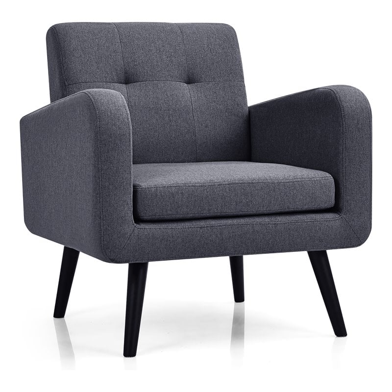Pemberly Row Contemporary Fabric Arm Chair with Rubber Wood Legs in Gray
