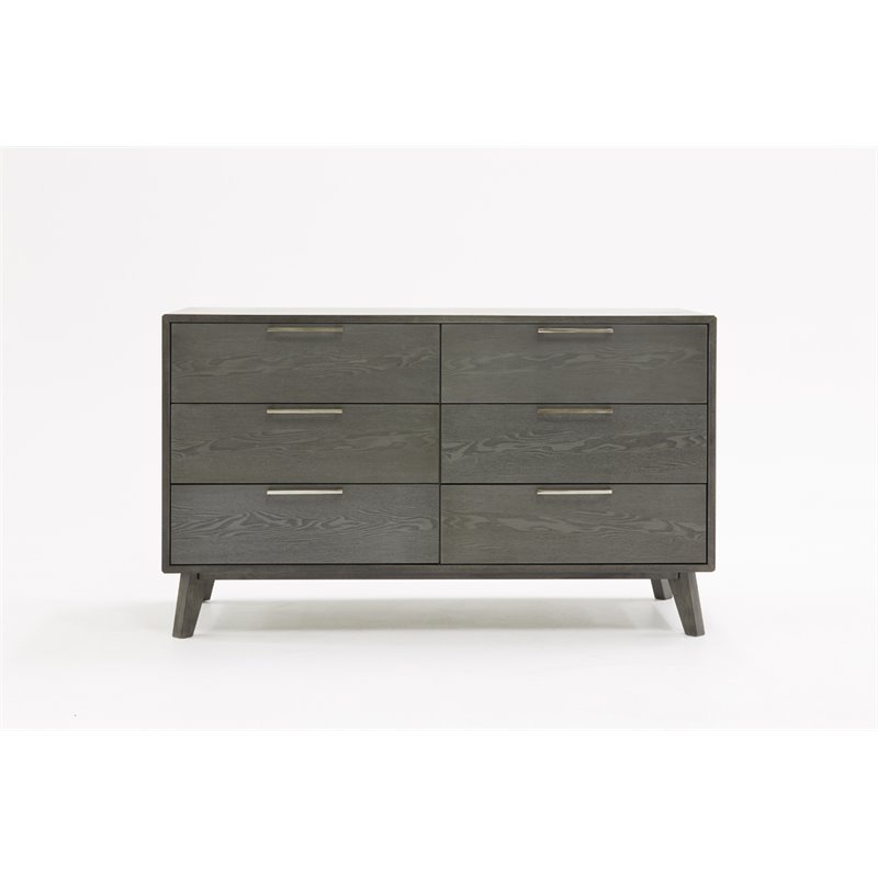 Pemberly Row 6-Drawer Modern Wood & Stainless Steel Dresser in Wash Gray