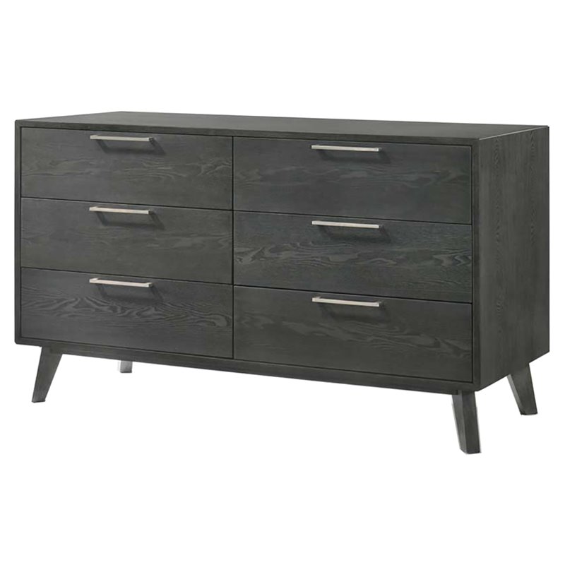 Pemberly Row 6-Drawer Modern Wood & Stainless Steel Dresser in Wash Gray