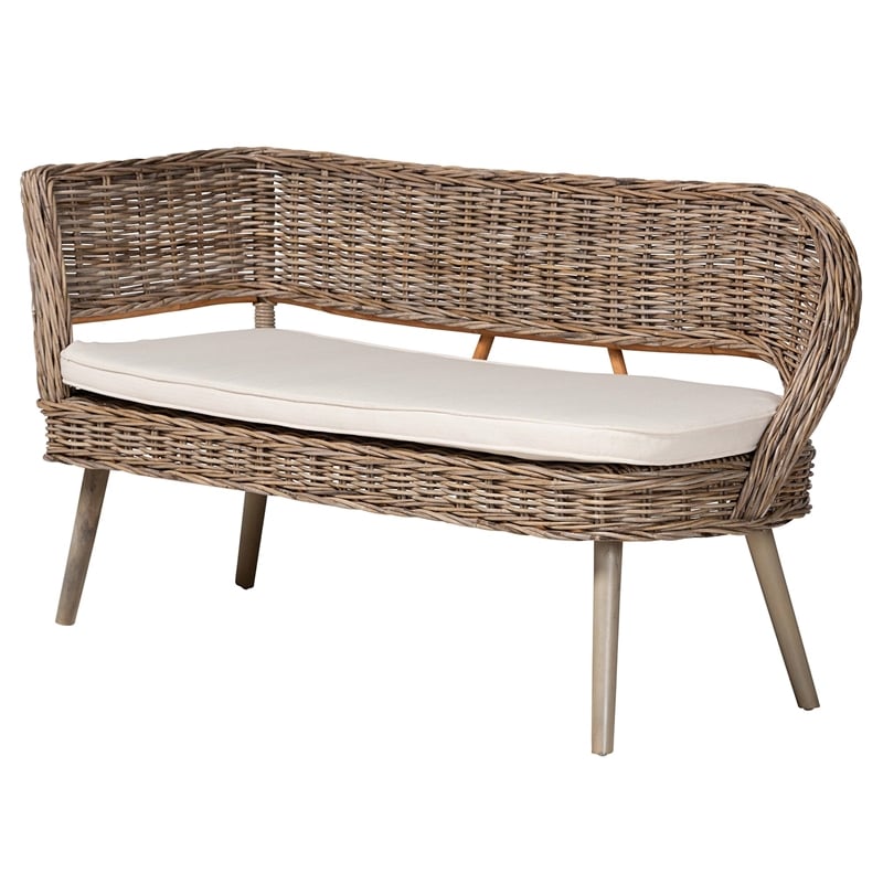 Pemberly Row Gray Seagrass and Acacia Wood 2-Piece Dining Nook Set