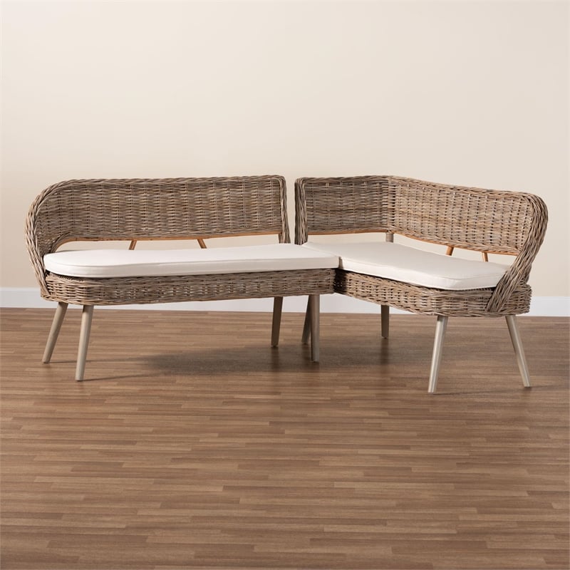 Pemberly Row Gray Seagrass and Acacia Wood 2-Piece Dining Nook Set