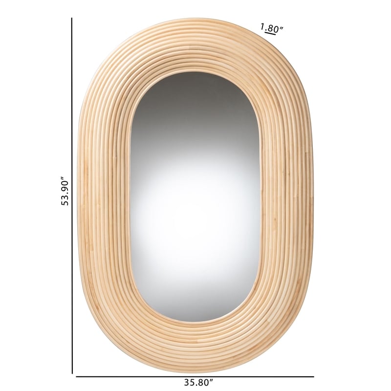 Pemberly Row Bohemian Natural Brown Rattan Oval Accent Wall Mirror