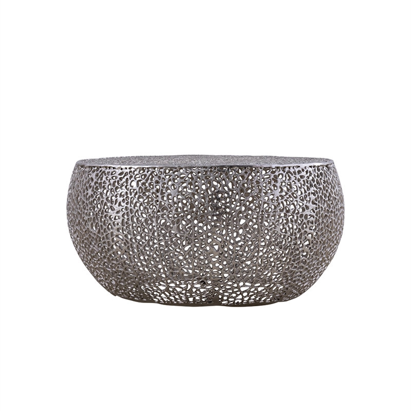 Pemberly Row Round Coffee Table Made with Aluminum in Silver Color