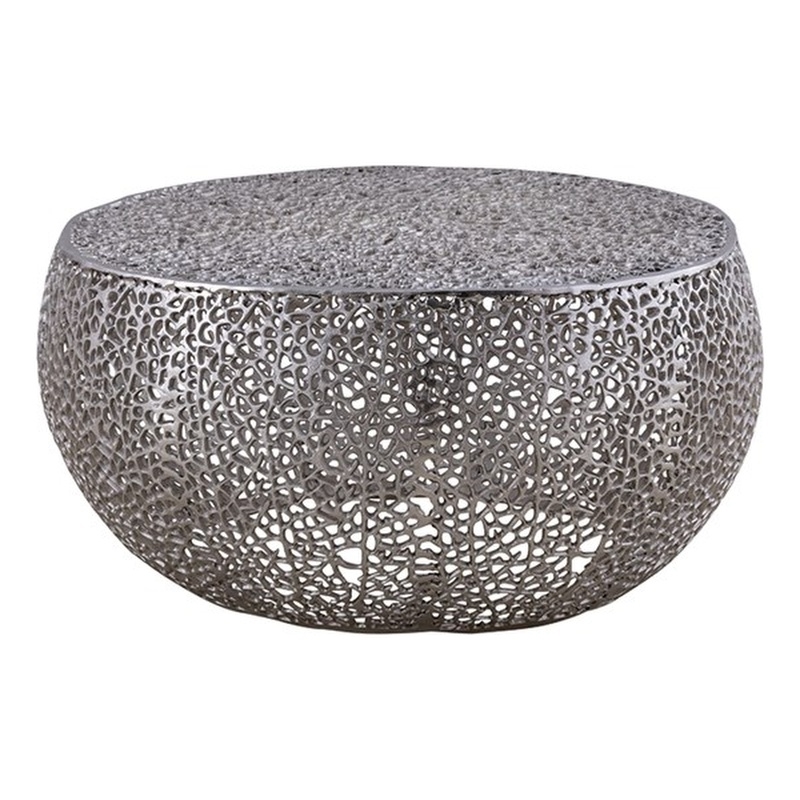 Pemberly Row Round Coffee Table Made with Aluminum in Silver Color