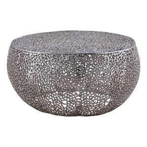 Pemberly Row Round Coffee Table Made with Aluminum in Silver Color