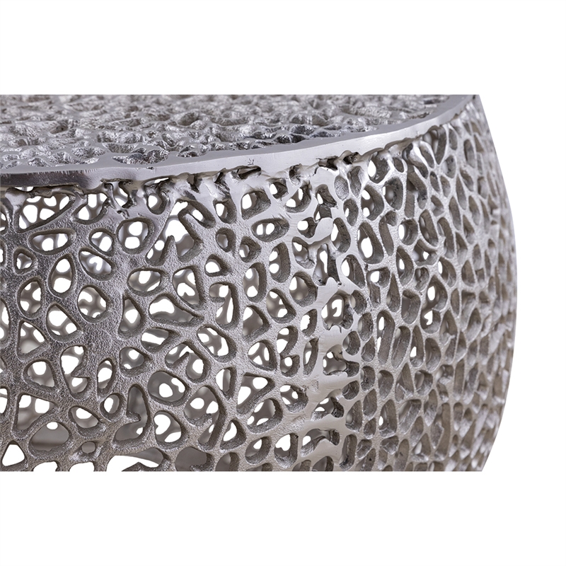 Pemberly Row Round Coffee Table Made with Aluminum in Silver Color