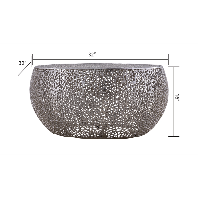 Pemberly Row Round Coffee Table Made with Aluminum in Silver Color