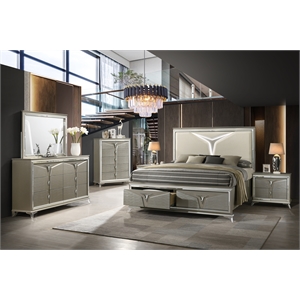 Pemberly Row Modern Queen 4PC Bedroom Set Made with Wood in Silver