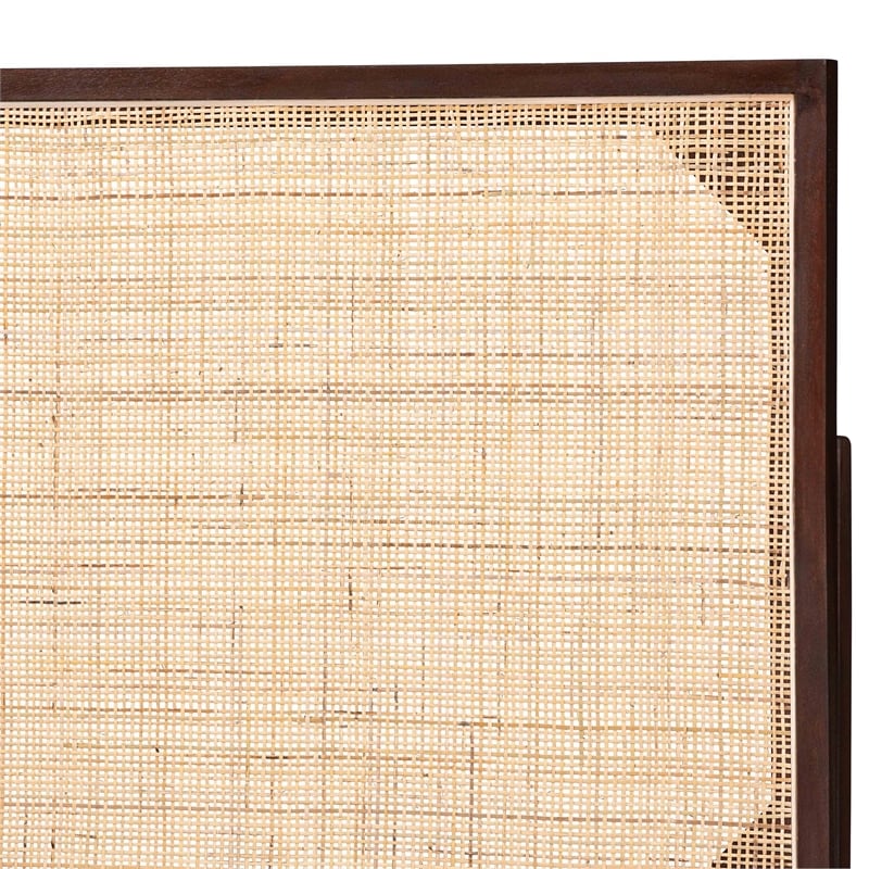 Pemberly Row Dark Brown Bayur Wood and Rattan Queen Size Headboard