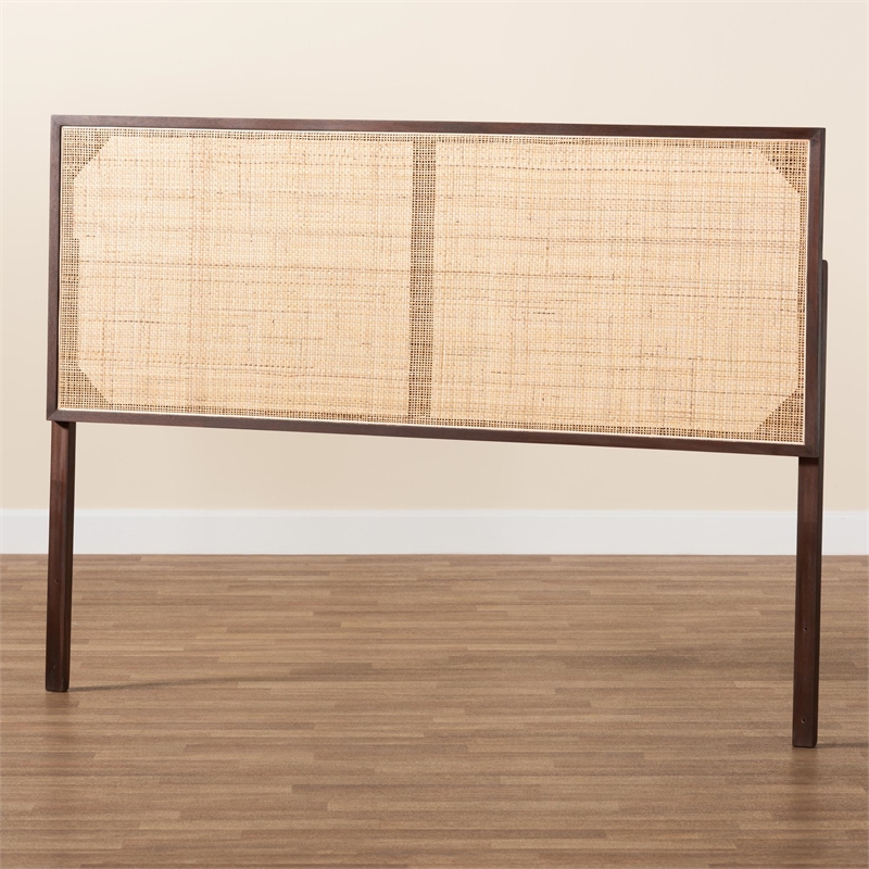 Pemberly Row Dark Brown Bayur Wood and Rattan Queen Size Headboard