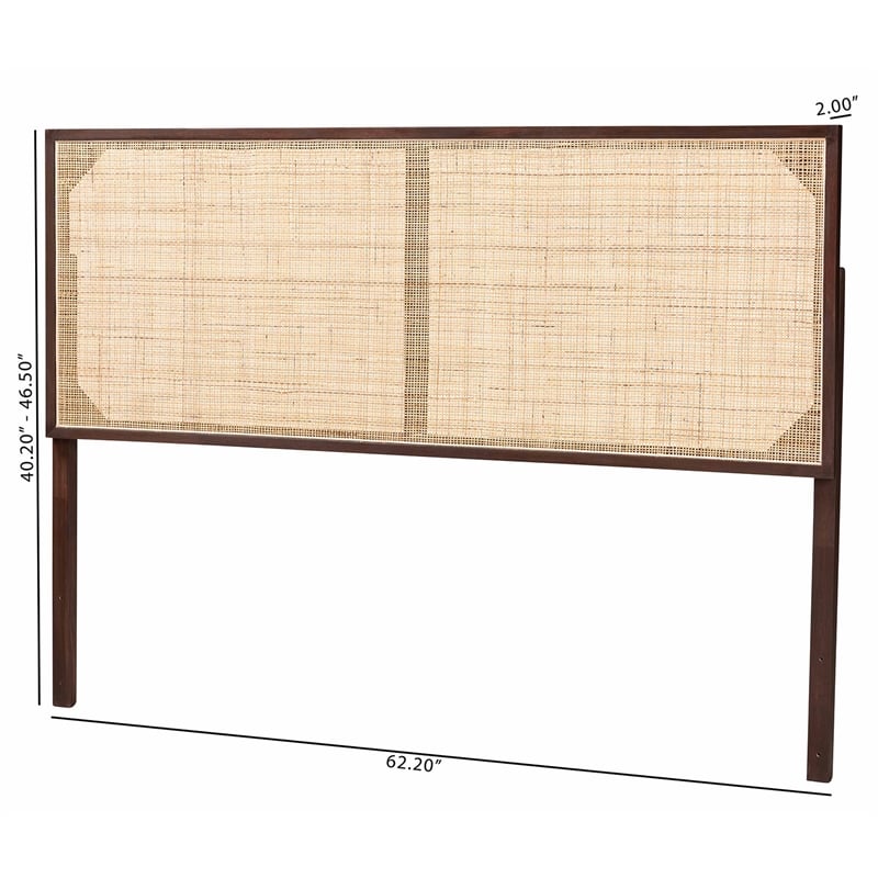 Pemberly Row Dark Brown Bayur Wood and Rattan Queen Size Headboard