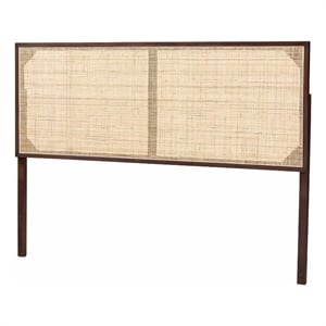Pemberly Row Dark Brown Bayur Wood and Rattan Queen Size Headboard