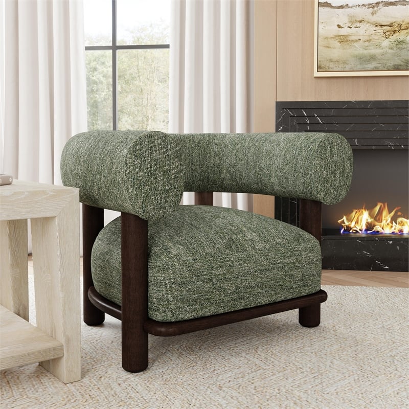 Pemberly Row Fabric Upholstered Accent Chair Green with Wood Frame