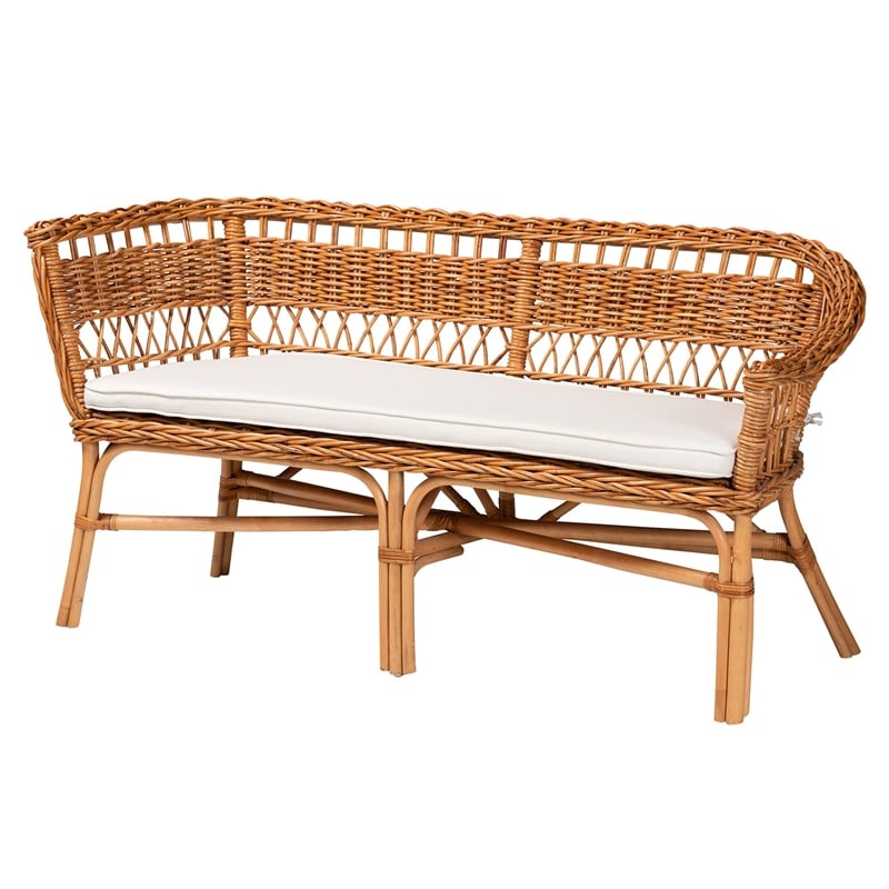 Pemberly Row 2-Piece Rattan Dining Nook Banquette Set in Natural Brown