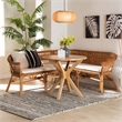 Pemberly Row 2-Piece Rattan Dining Nook Banquette Set in Natural Brown