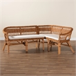 Pemberly Row 2-Piece Rattan Dining Nook Banquette Set in Natural Brown