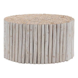 Pemberly Row Contemporary Jungle Wood Coffee Table in White Wash Color