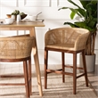 Pemberly Row Natural Rattan and Walnut Brown Acacia Wood Counter Stool