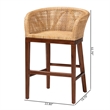 Pemberly Row Natural Rattan and Walnut Brown Acacia Wood Counter Stool